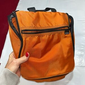 LL Bean Orange Toiletry BAG Hanging HOOK Travel Organizer Nylon Camping Divider